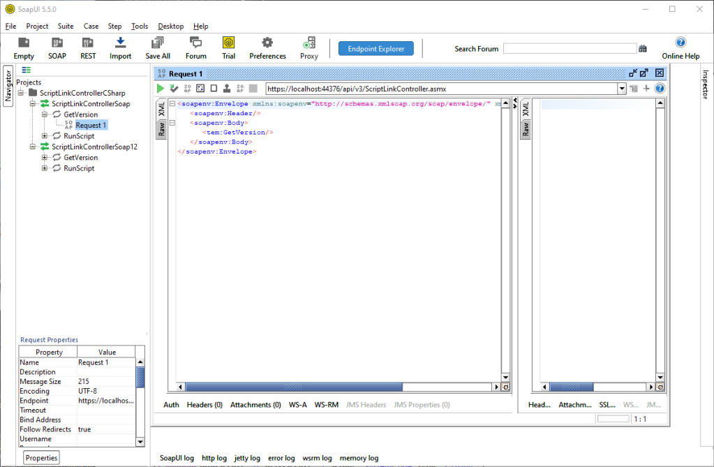 ScriptLink GetVersion Request in SoapUI