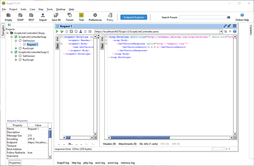 ScriptLink GetVersion Response in SoapUI