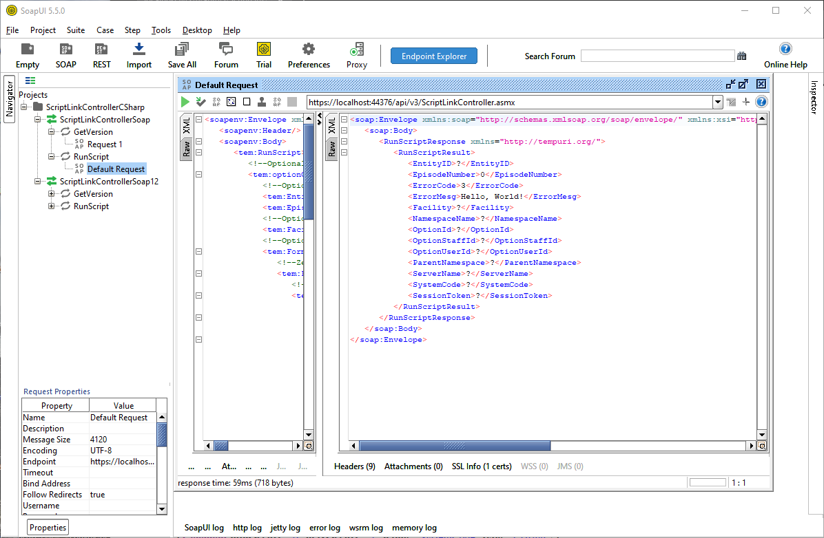 ScriptLink RunScript Hello World Response in SoapUI