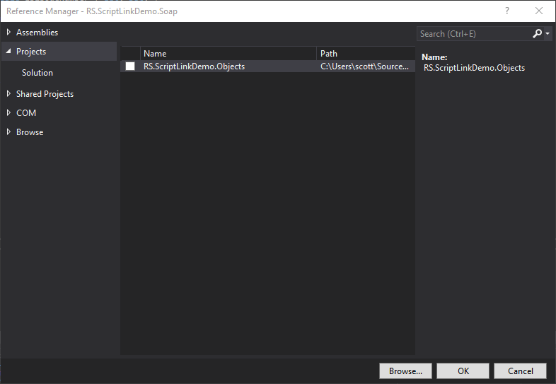 The Reference Manager in Visual Studio