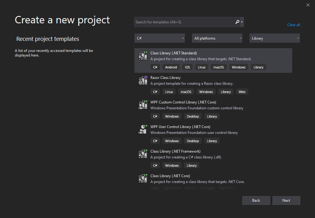 Create a new project template selector in Visual Studio 2019