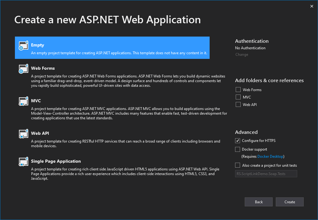 ASP.NET Web Application feature selection