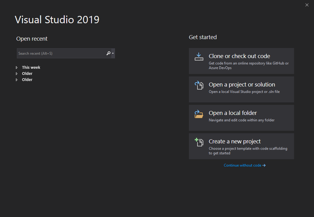 The Visual Studio 2019 Launcher